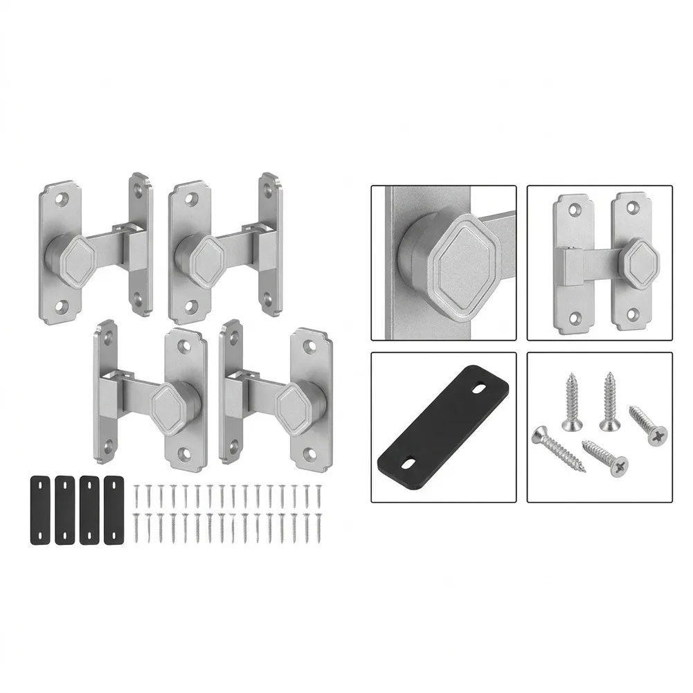 Snap Latch for Barn Doors 90 Degree Right Angle Mounting with Thickened 2.5mm Spacer Aluminum Alloy Construction