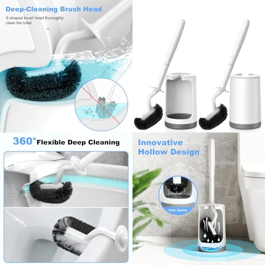 

Toilet Bowl Brush Holder Set: Curved Design with Holder for Deep Cleaning Under Rim - Compact Hidden Scrubber for Small Space - Modern RV Bathroom Accessories - 2 Pack