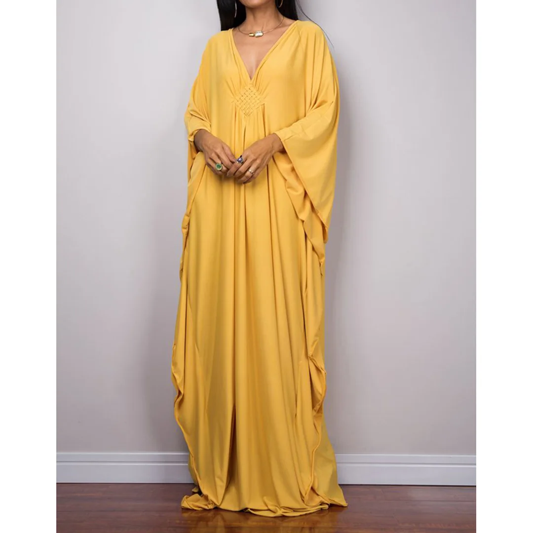 Langes Kleid im Stil einer griechischen Göttin, Tunika mit Fledermausärmeln, Strandkleid, Strandtuch, Strandmode, Kaftan, Maxikleid V4427 – Detail 33
