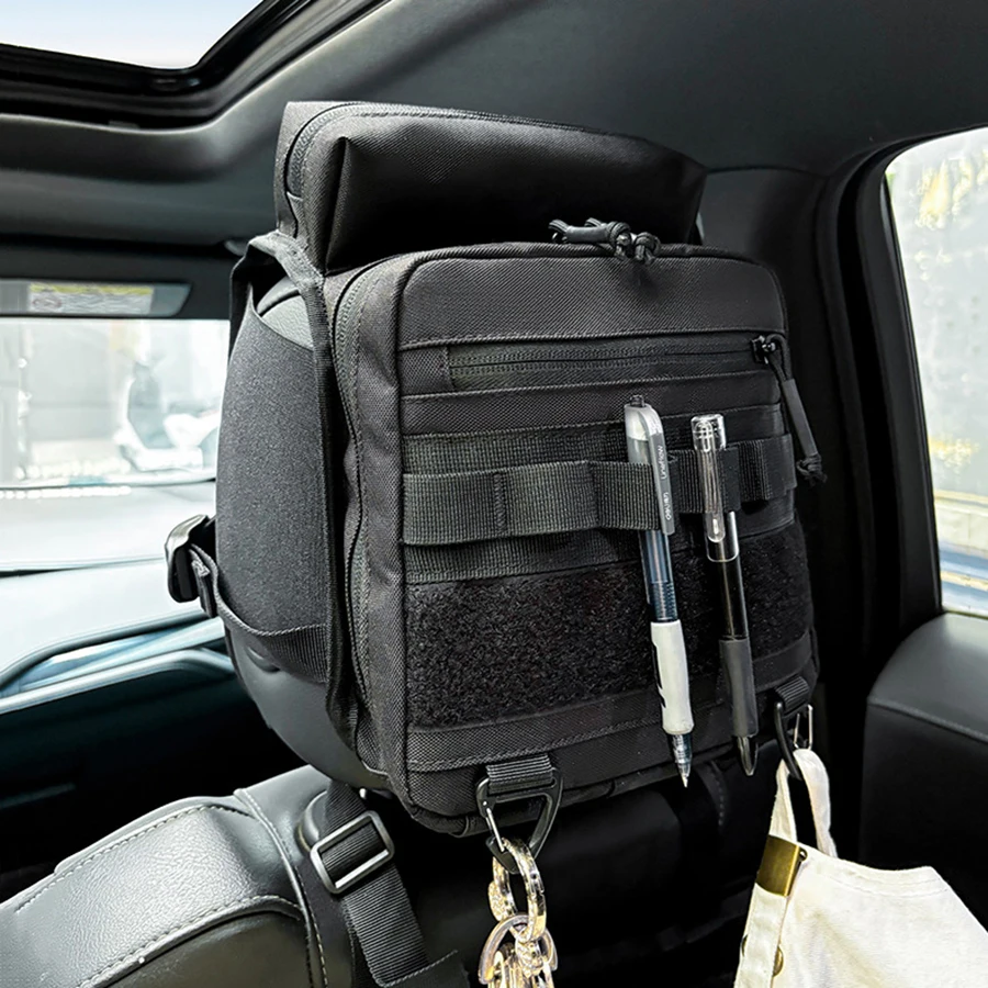 CAMPINGMOON BK-PL Multifunktionale Auto-Kopfstützen-Aufbewahrungstasche mit integriertem Organizer und Brillentasche, universelle Rücksitztasche für das Auto – Detail 5