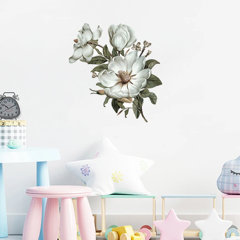 T402# Flowers Wall Sticker Classical Magnolia Bathroom Toilet Decor Living Room Cabinet Refrigerator Home Decoration Decals