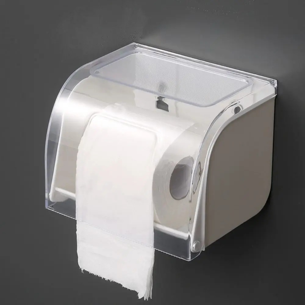 Durable Transparent Toilet Paper Holder Wall Mounted Non Perforated Tissue Holder Plastic Storage Rack Roll Paper Box Kitchen