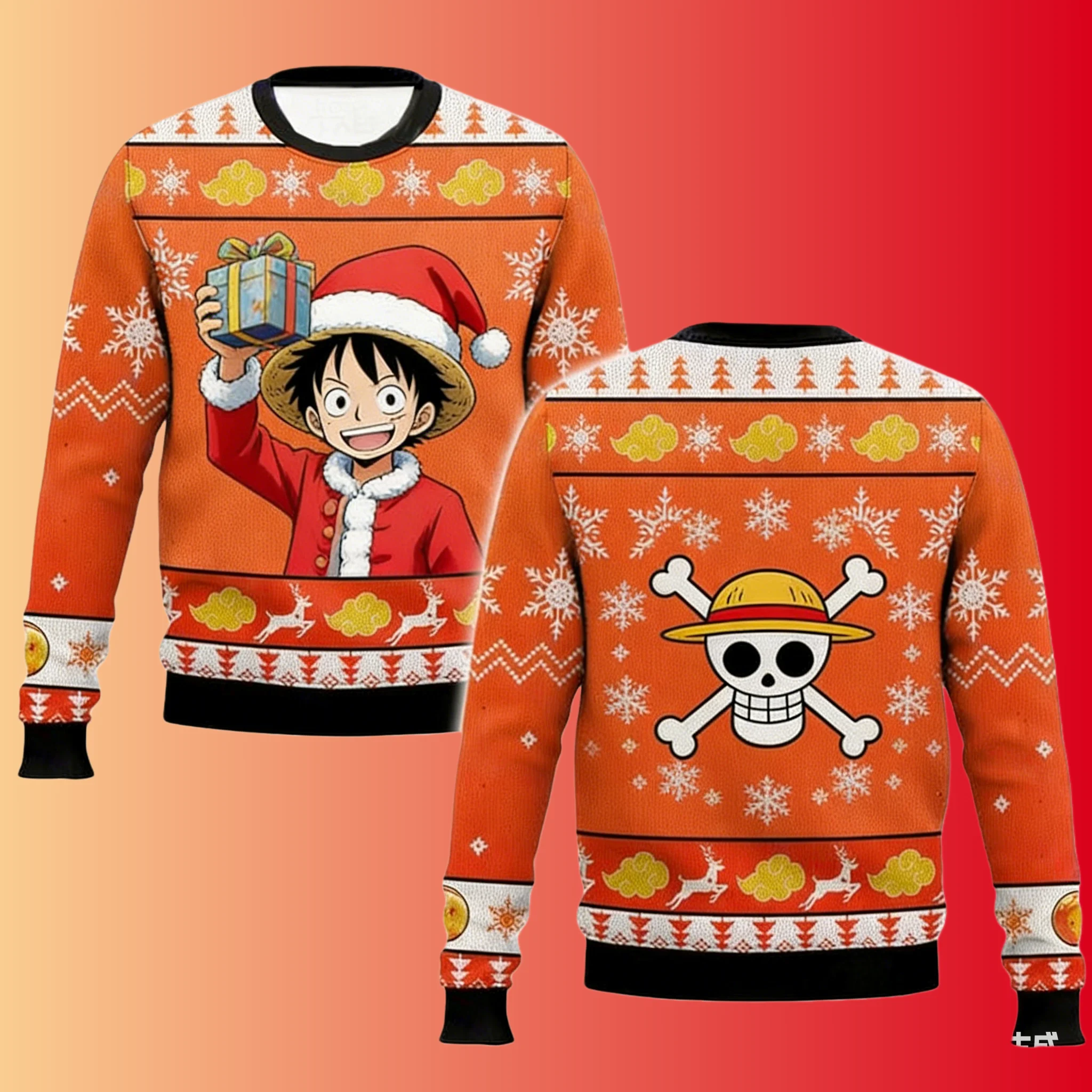 

2526 New Ugly Sweater Hoodie Bandai Anime One Piece Luffy and Monchi Quick-drying Sports Jersey Christmas Family Men's Wear