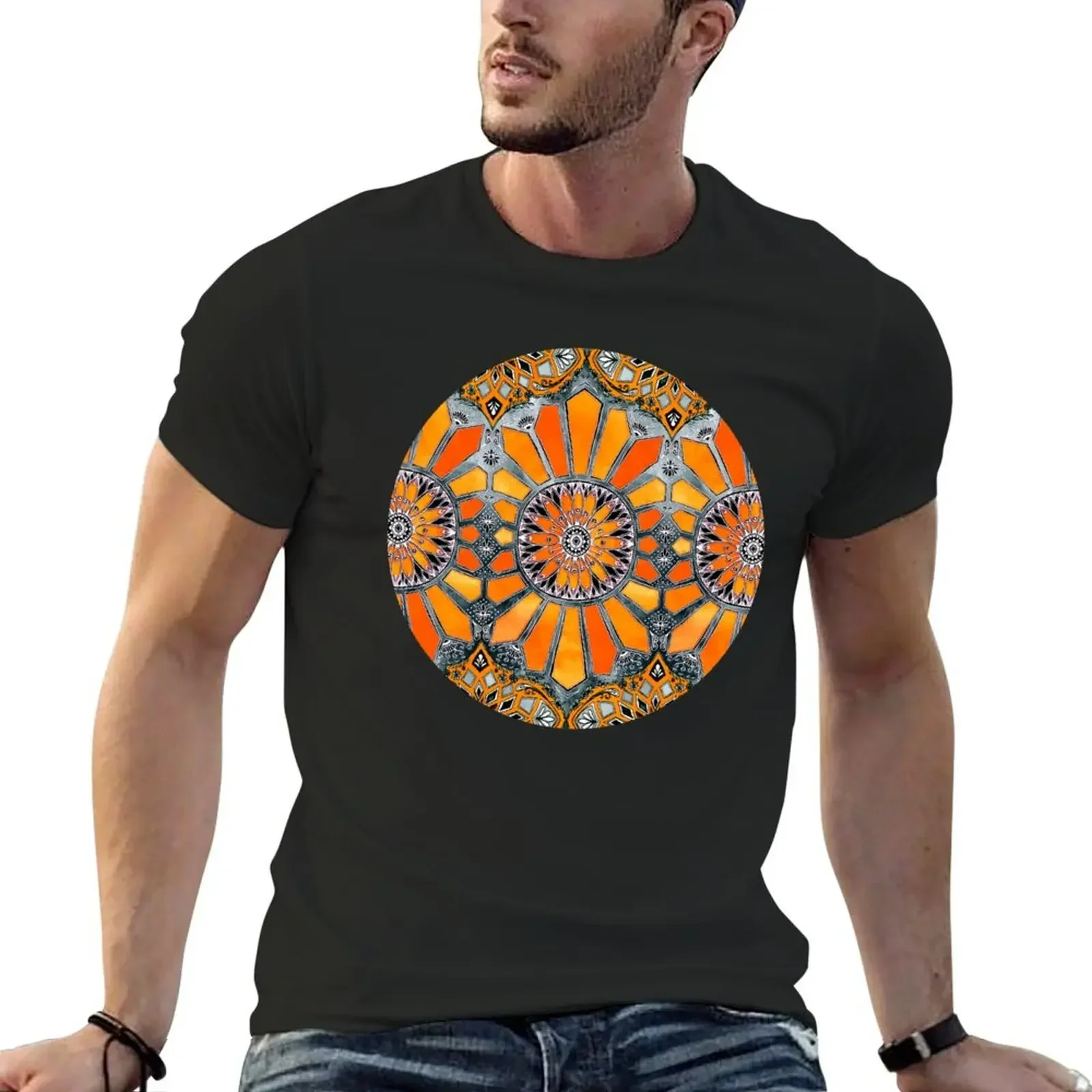 Celebrating the 70's - tangerine orange watercolor on grey T-Shirt for a boy blacks workout shirts for men