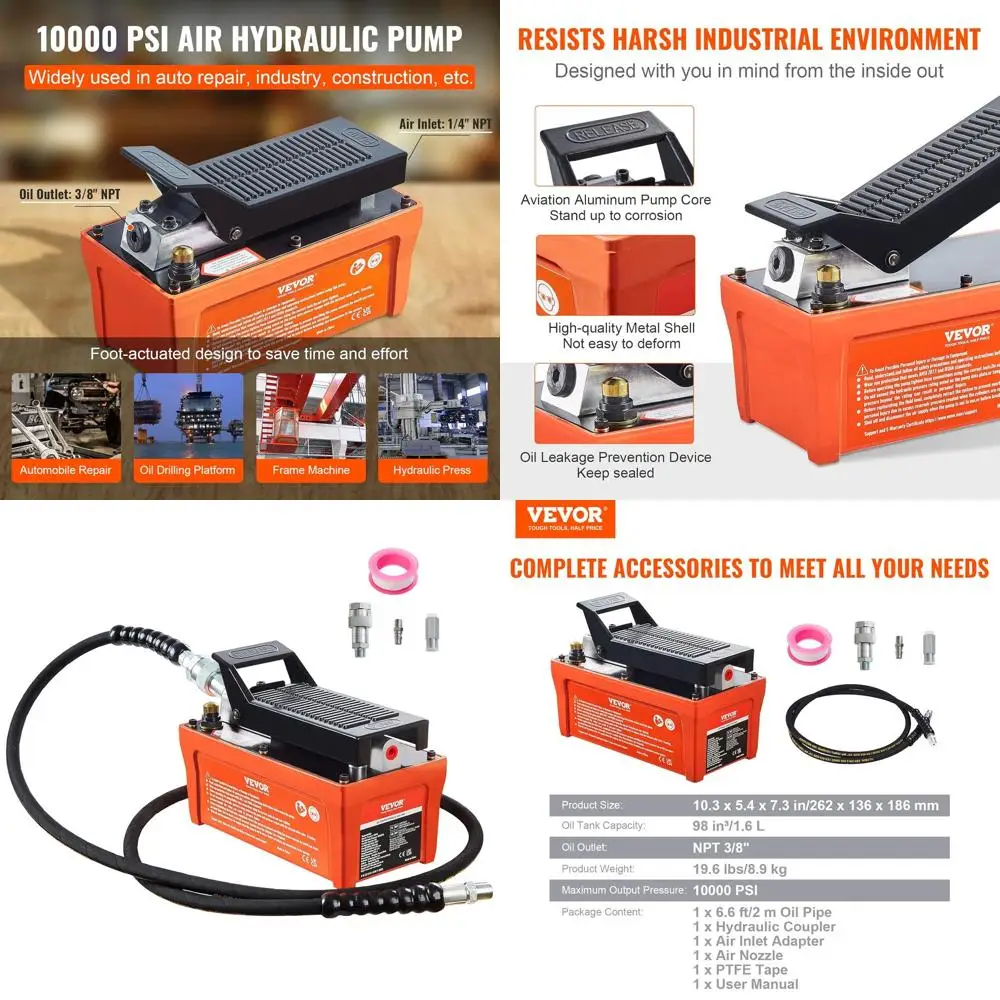 

Пневмогидравлический насос 10 000 фунтов на кв. дюйм с резервуаром на 1/2 галлона, выходом масла 3/8 дюйма, входом 1/4 дюйма, трубой 6,6 т, для ножного или автомобильного домкрата