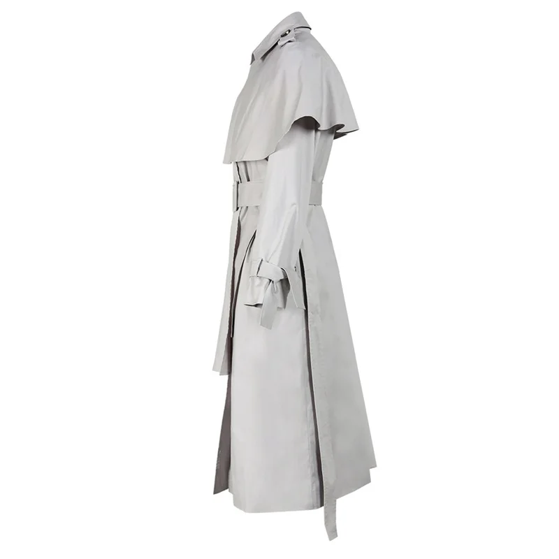 Korean Version Lace Women Cape Coat Splicing Stand Collar Draw Back Wind Coat Unique Khaki Long Sleeve Windbreak Newest In Stock