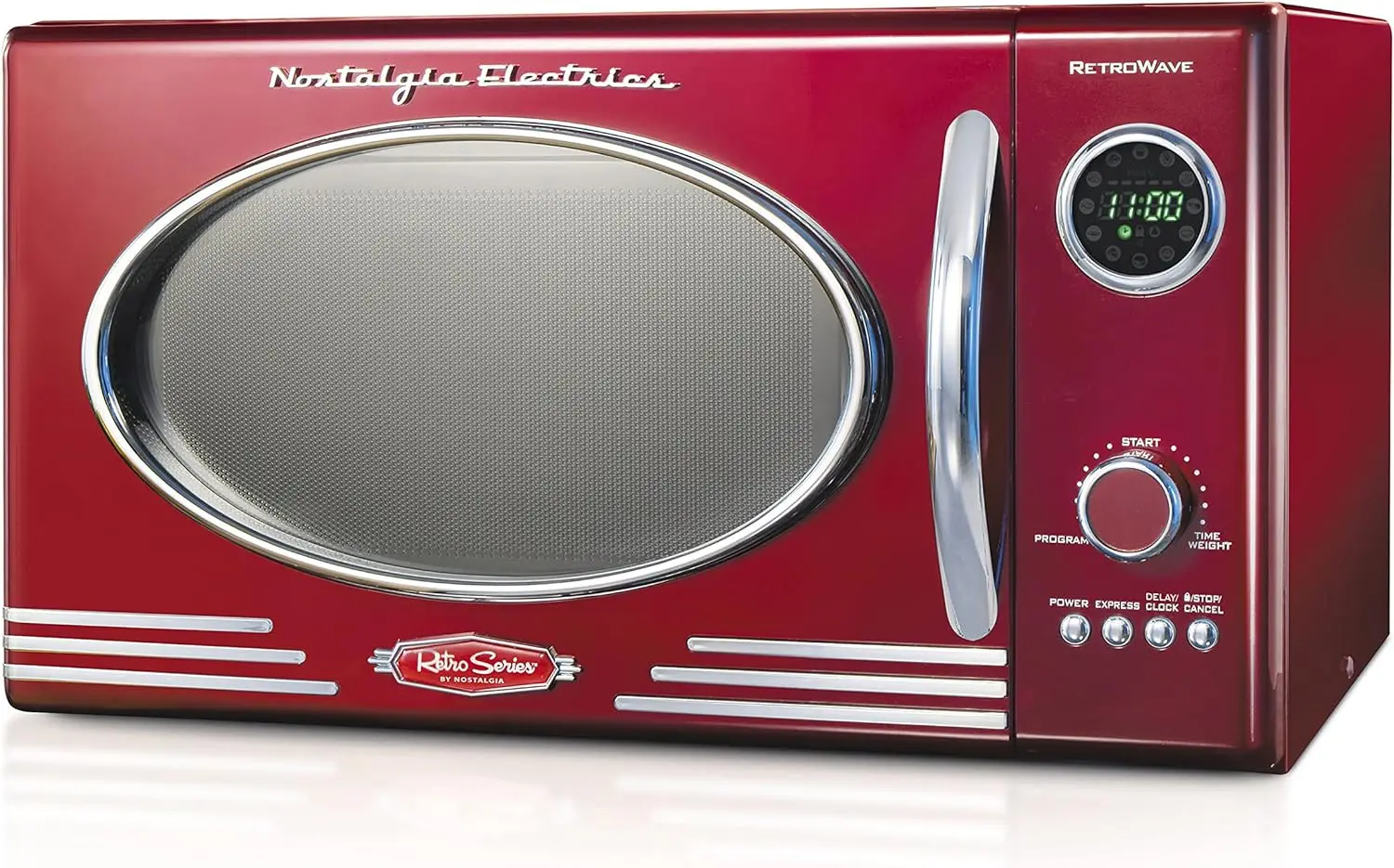 

Nostalgia Retro Countertop Microwave Oven - Large 800-Watt - 0.9 Cu Ft - 12 Pre-Programmed Cooking Settings USA Metallic Red