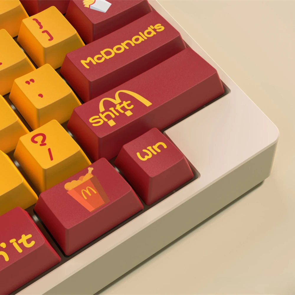 ECHOME Mcdonalds Theme Keycap Set PBT Custom Cute Red Keyboard Cap Cherry Profile Key Cap for Mechanical Keyboard Accessories