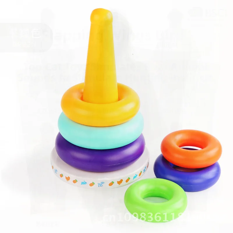 어린이용 무지개 타워 음악 텀블러 쌓기 장난감, 0-3세 유아 발달을 위한 다채로운 링 쌓기