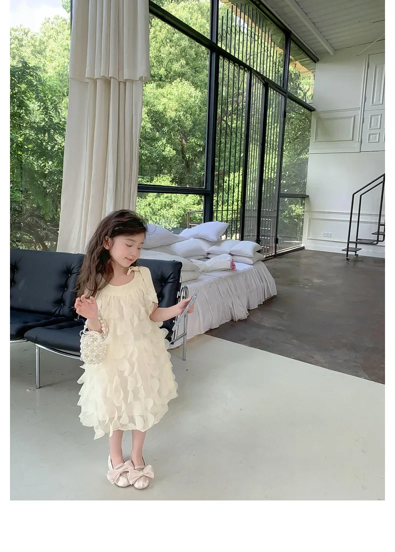 Girls Halterneck Vest Dress 2024 Spring Summer New Korean Version Celebrity Style Princess Skirt for Wedding Knee-Length 90-140