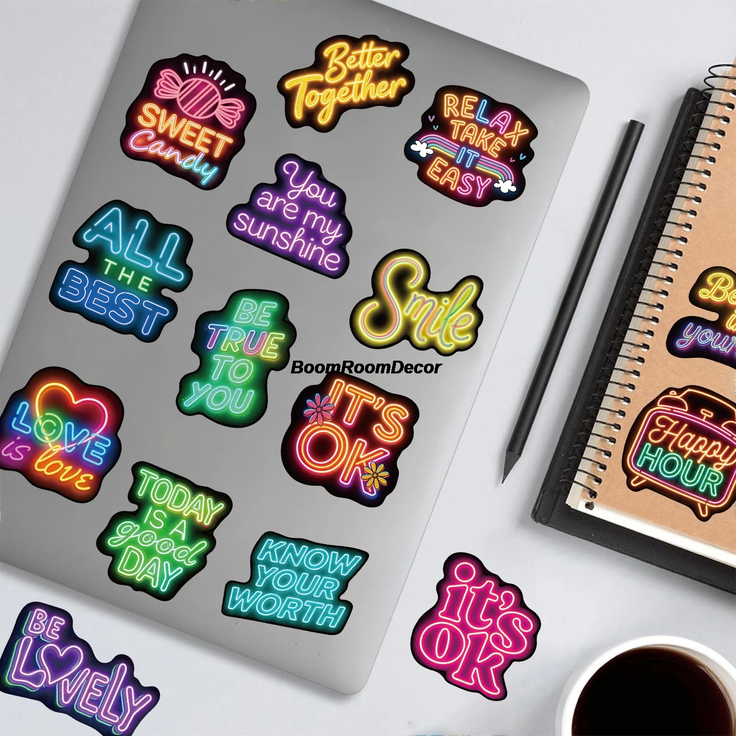 50PCS Sticker Positive Affirmation Quote Neon Nostalgia Living Room Stationery Skateboard Art Picture Cartoon Cafe Room Decor