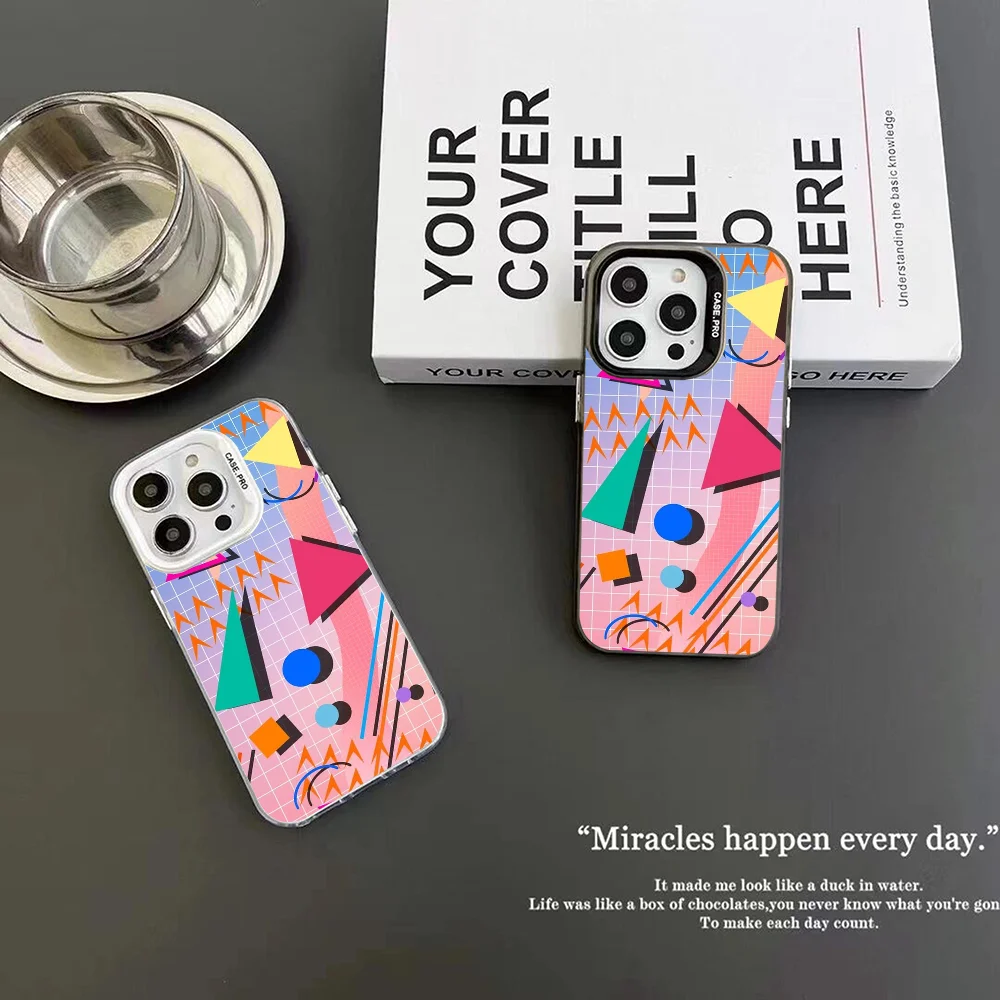 80s Pop Retro Pattern Phone Case IMD Color Silver Shell For IPhone 16 15 14 13 12 Pro Max Plus