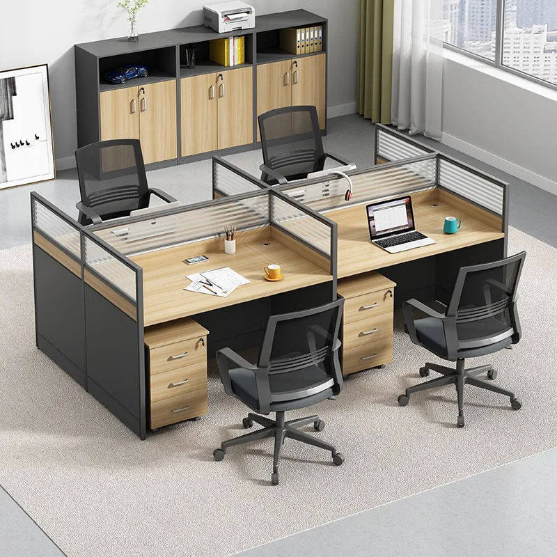 

Four person office desk simple modern financial office desk and chair combination