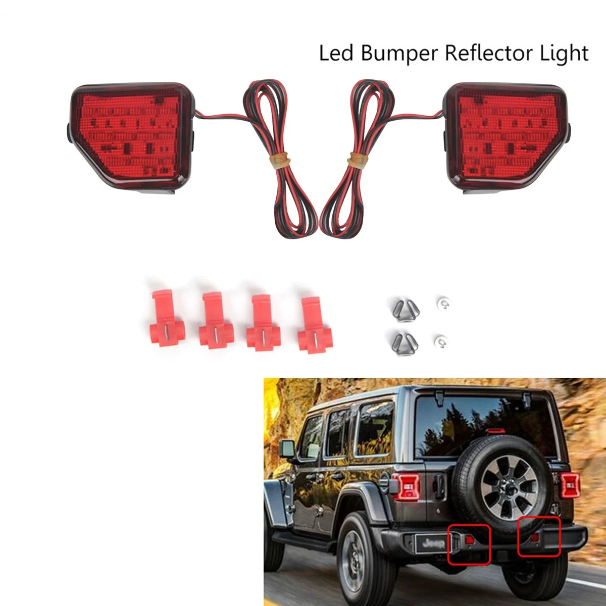 2Pcs LED Rear Bumper Reflector for Jeep Wrangler JL 2018-2022 Tail Light LED Side Marker Lamps Red Lens