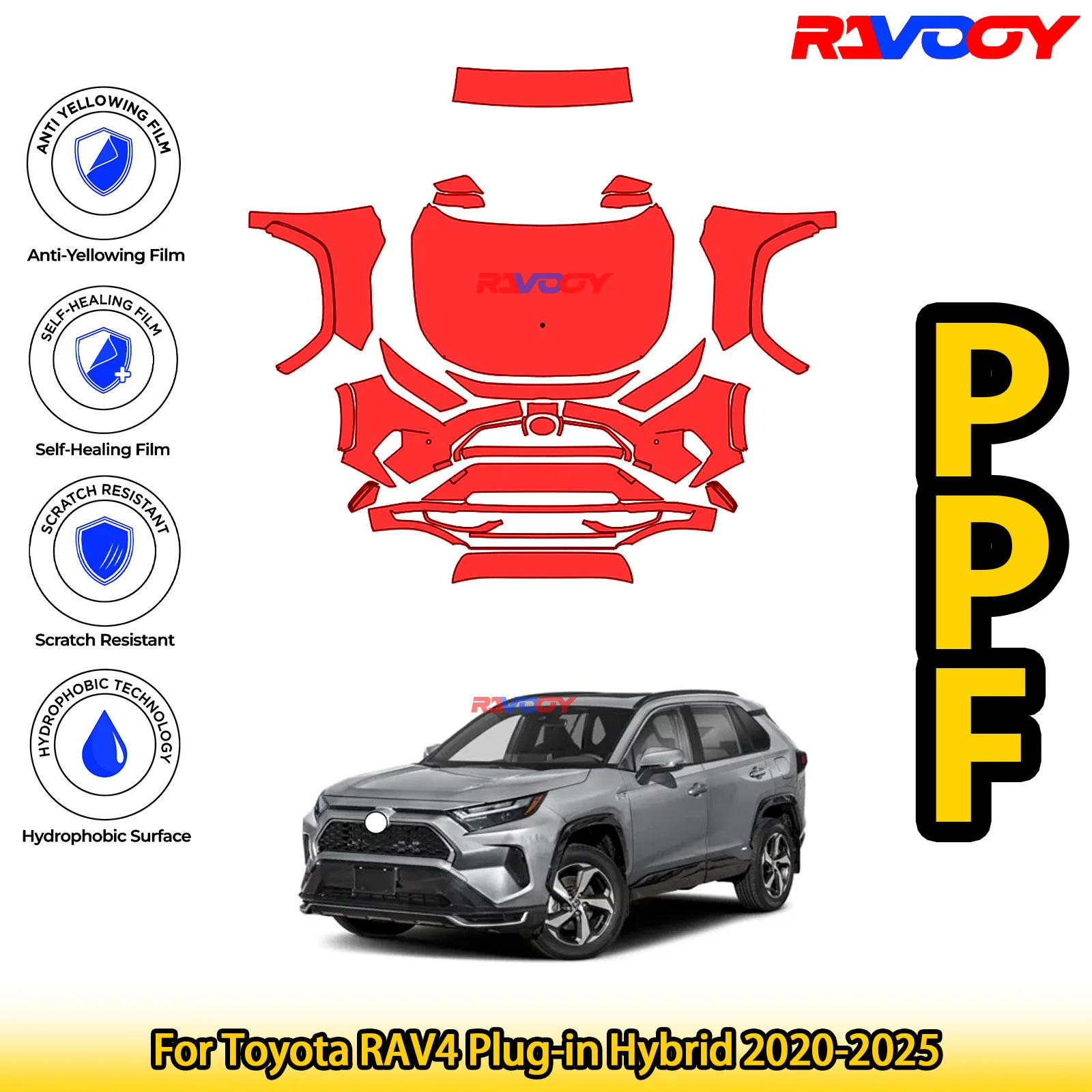 

Для Toyota RAV4 Plug-in Hybrid 2020-2025 глянцевая матовая черная предварительно вырезанная передняя PPF комплект защитная пленка для краски