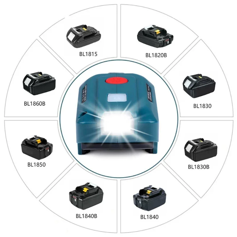 For Makita 150W Portable Power Supply Inverter for Makita 18V Lithium Battery with AC Outlet and Dual USB 200LM LED Light