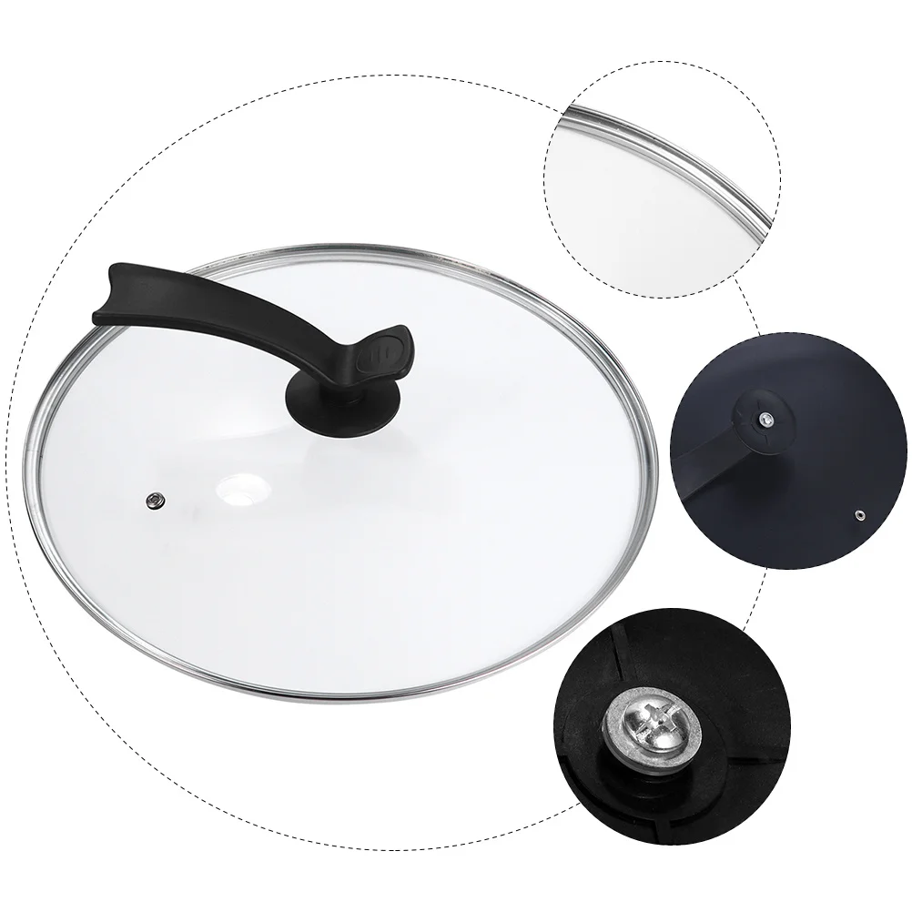 

1Pcs 30cm Round Pot Lid Tempered Glass Transparent Stainless Steel Rim Standing Handle Universal Cookware Replacement