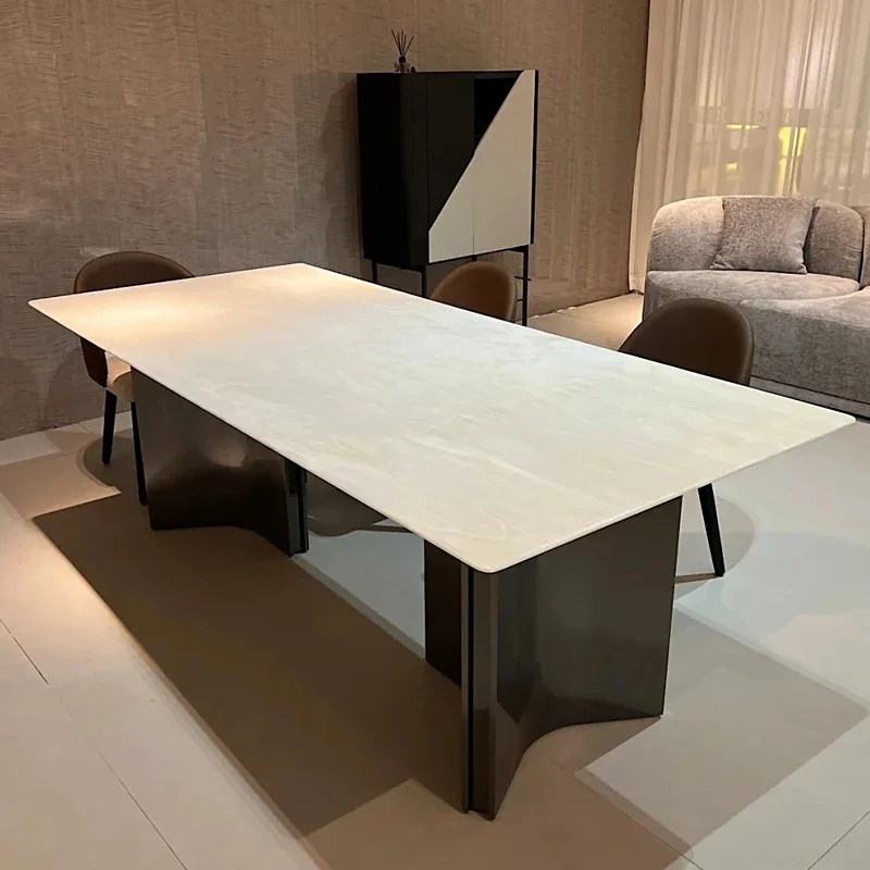 

dining table rectangular household modern high-end design dining table Imported pure natural light luxury marble
