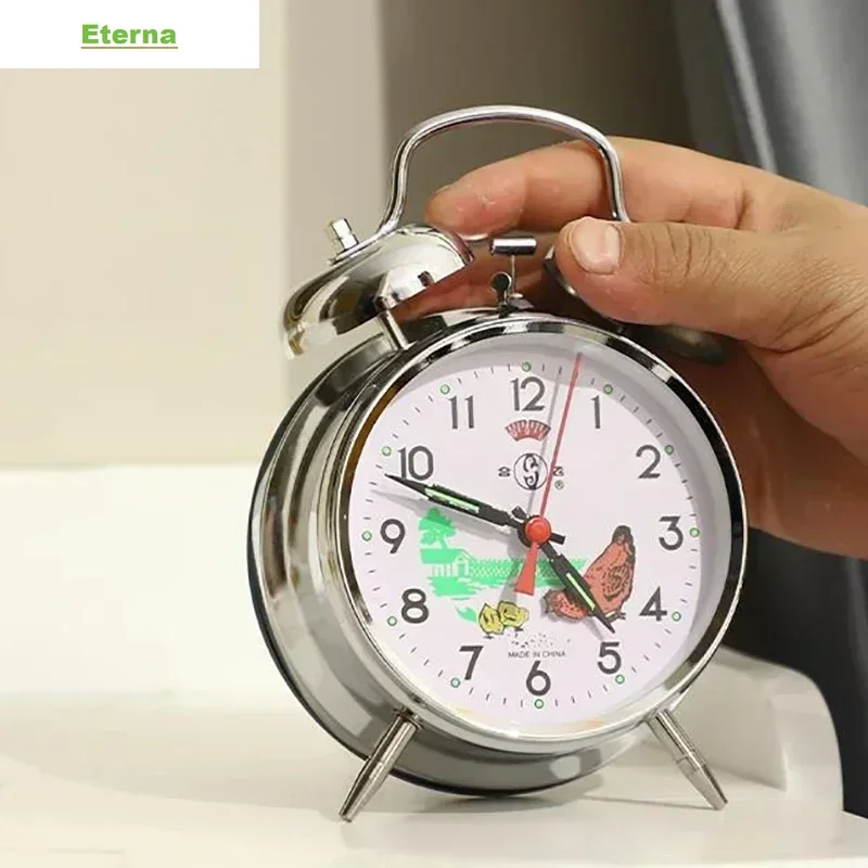 Vintage Mechanical Alarm Clock Tabletop Bedside Metal Chicken Pecking Rice Manual for Bedroom Home Decor