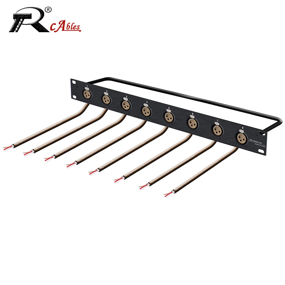 8-Way 1U Cabinet Jumper Rack,3Pin XLR Female Socket Audio MIC Cable Open End Pigtail Bare Wire for DJ/PA Subwoofer Mixer Amp