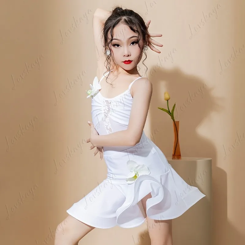 طقم ملابس الرقص اللاتيني الصيفي للفتيات للتدريب على الأداء مع تنورة واسعة ونمط راقي جديد