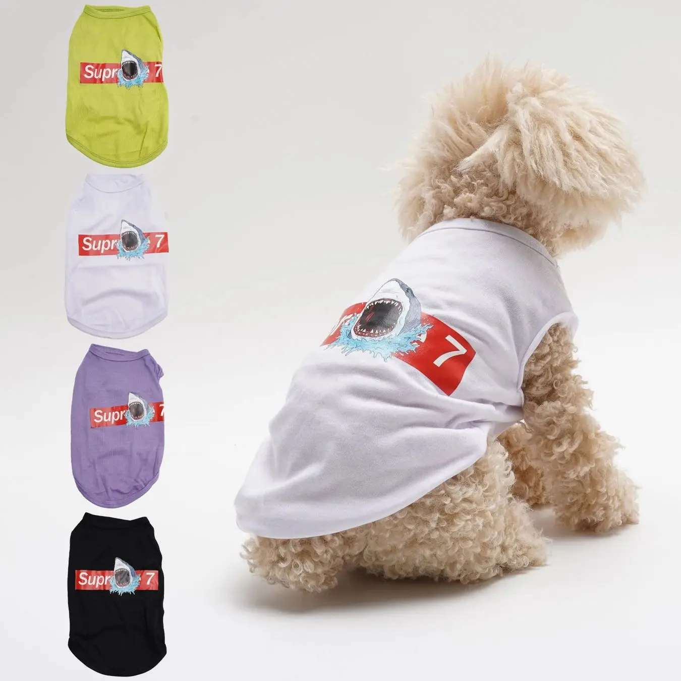 4 pcs Pet Clothes Dog & Cat Spring Summer Lightweight Breathable Cool Shark Cartoon Cute Printed Vest for Pets