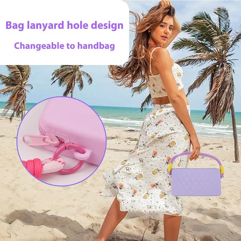 Silicone Storage Pouch with Lanyard Large-Capacity Beach Bag Connector Reusable Waterproof Cosmetics Storage Bag for Bogg Bag