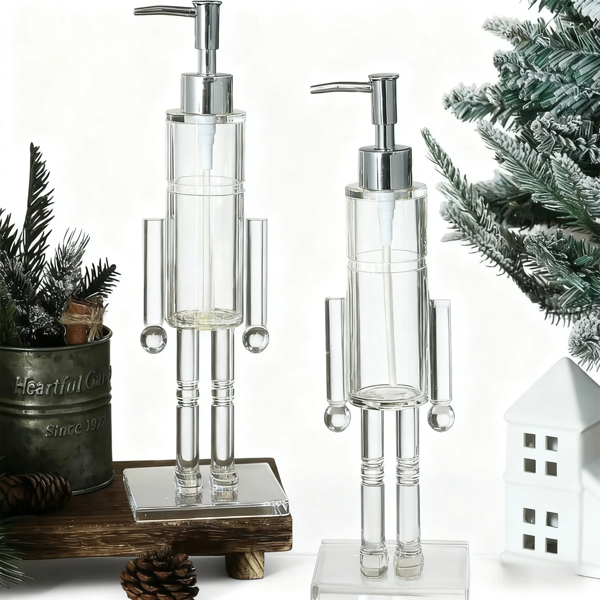 

2"L X 2"W X 4"H Nutcracker Soap Dispenser Bottle Decorative Acrylic Plastic Pump Fencing Trellis