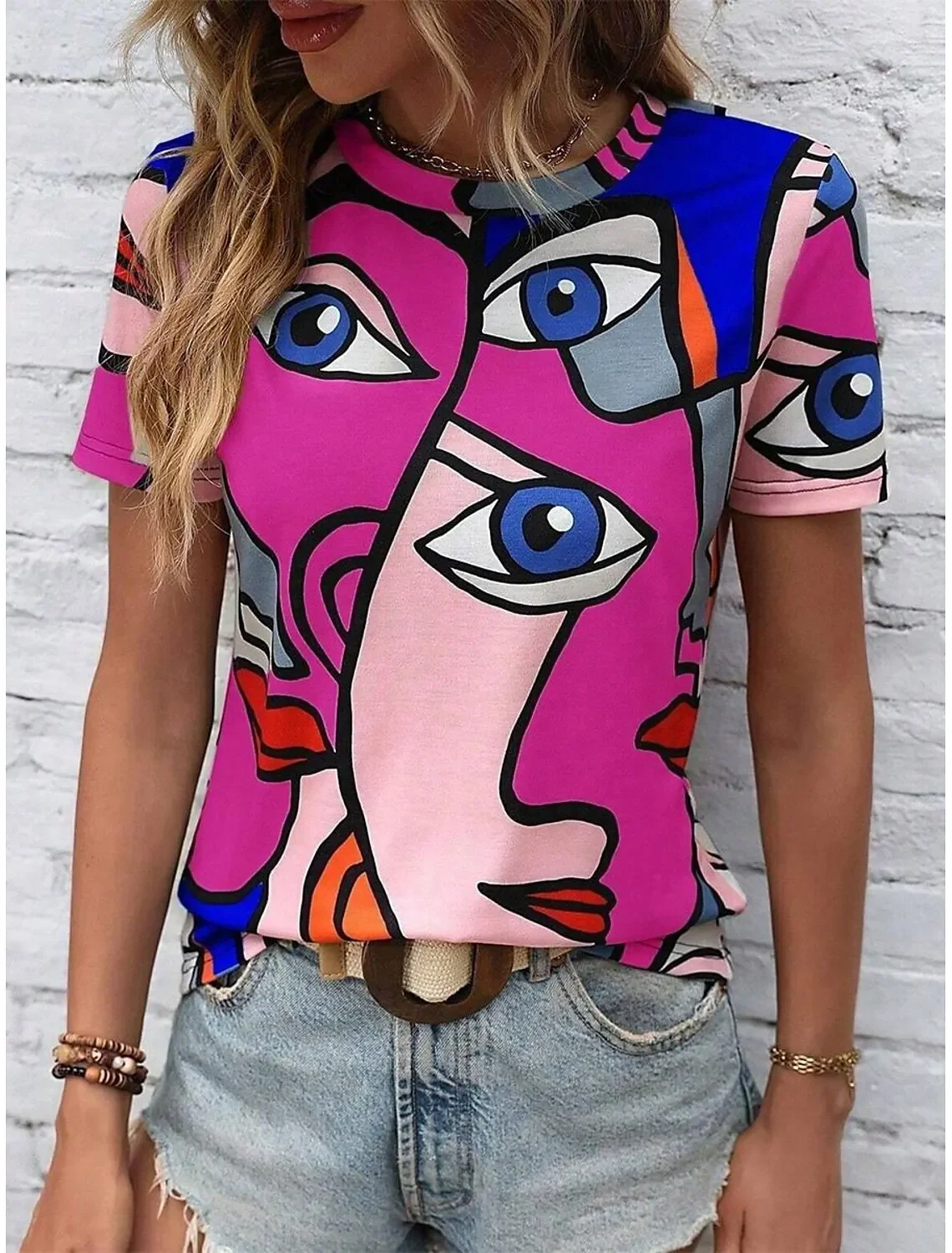 

Summer Color Abstract 3D Print T-shirts Women Streetwear Casual Fashion Y2k Short Sleeve T Shirt O-neck Tees Tops Clothing