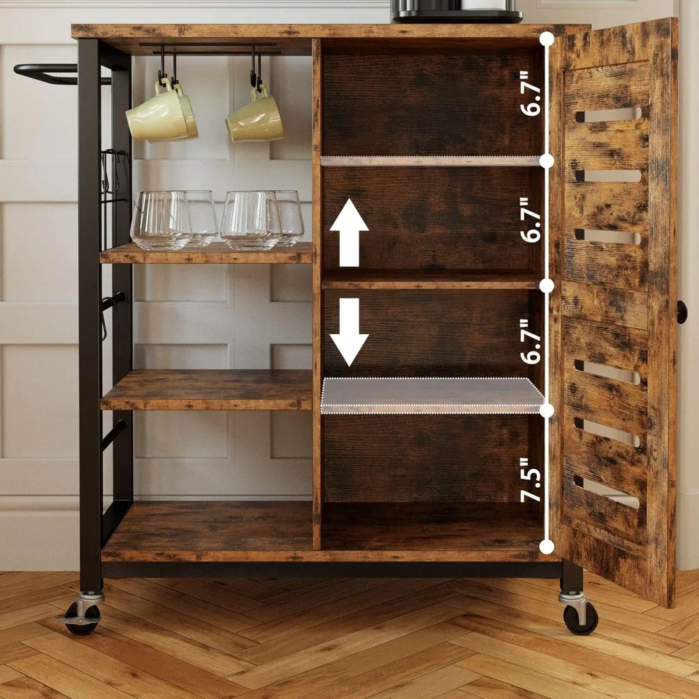 IRONCK Armadietto portaoggetti con ruote, armadietto da cucina multiuso con ripiani, gancio per tazza con maniglia per carrello rimovibile, armadio per