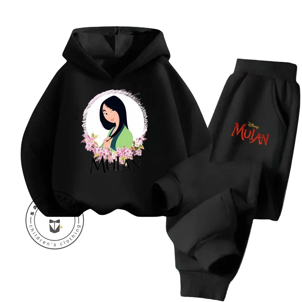 2024 Hot Children\'s Mulan Themed Fashion Wear with Comfy Loose Fit Sweatshirts Solid Colors New Casual Cute Hoodie Tracksuit