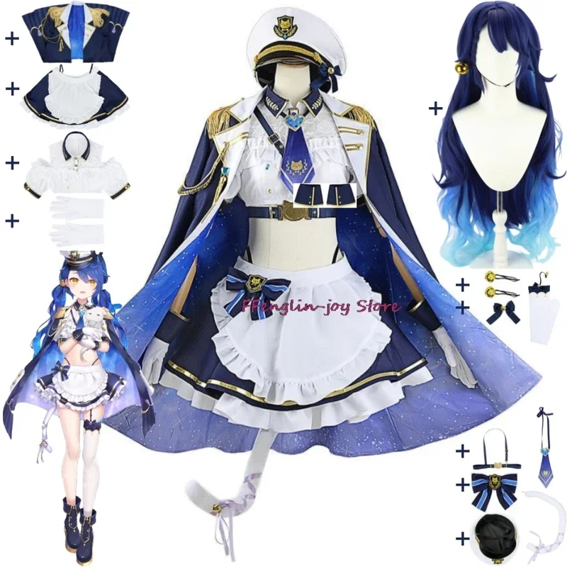 YouTuber VTuber NIJISANJI Amamiya Kokoro Cosplay Costume Wig Anime Sexy Woman Off Shoulder Military Uniform Halloween Suit