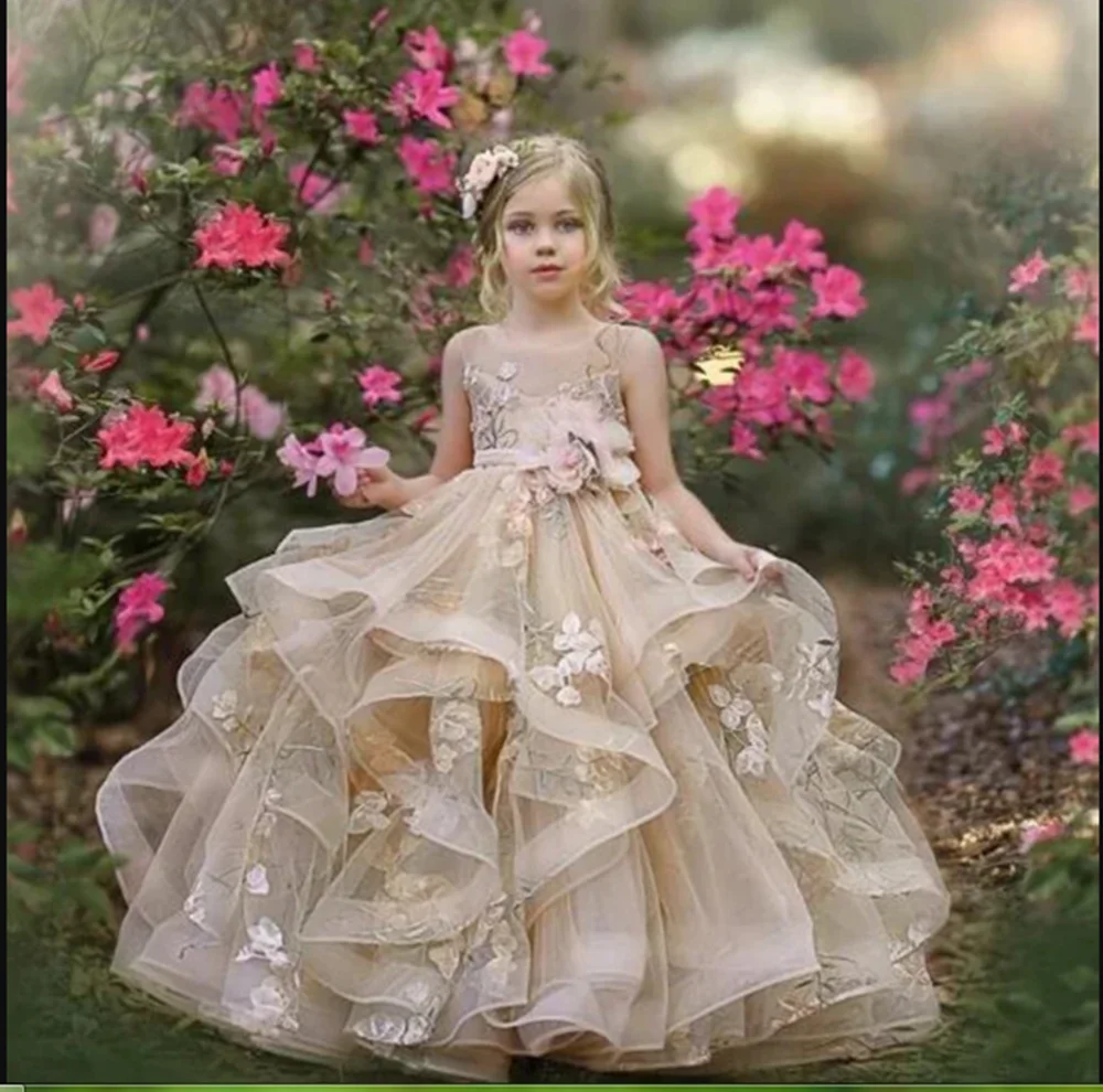 Pink Flower Girl Dresses Organza Sleeveless Floor-Length Baby Girl Birthday Party Wedding First Communion Holiday Dress