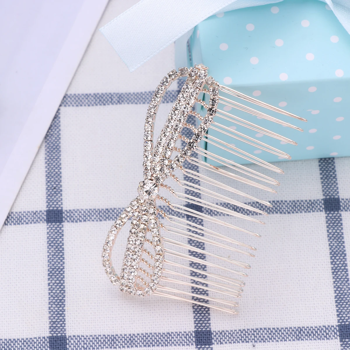 

Pearl Bow Hair Comb Bridal Bride for European and American Alloy Silver Crystal