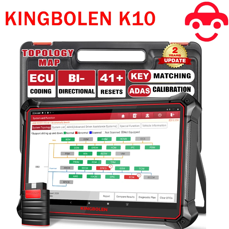 KINGBOLEN K10 Bi-Directional Scanner Full Systems Diagnostic Scan Tool, 34 Reset ECU Coding, AutoAuth for FCA SGW 2 Years Update