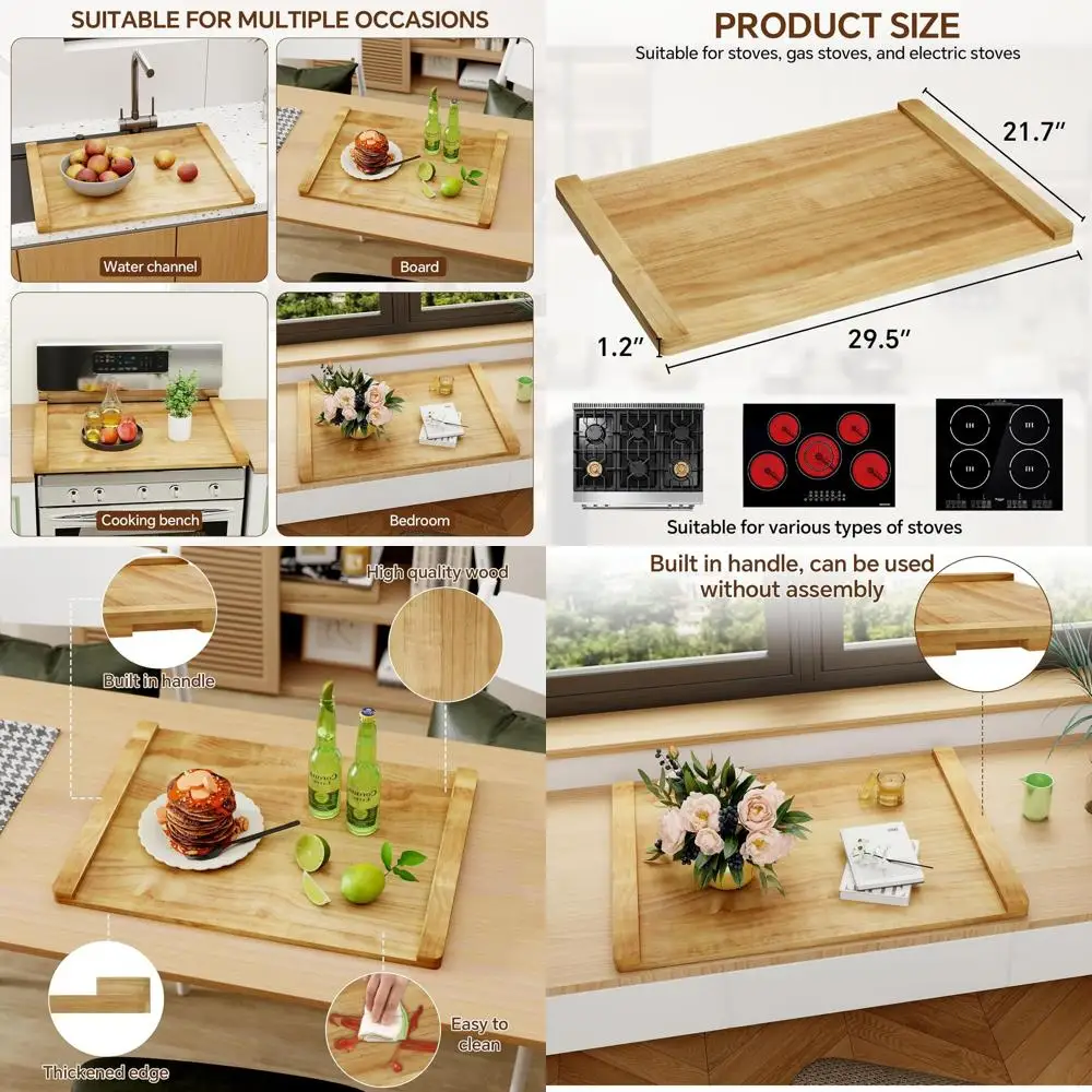 

Decorative Rustic Kitchen Serving Tray for Electric, Gas, and Wooden Stoves - 30 x 22, Bright Wood, Stovetop Cover