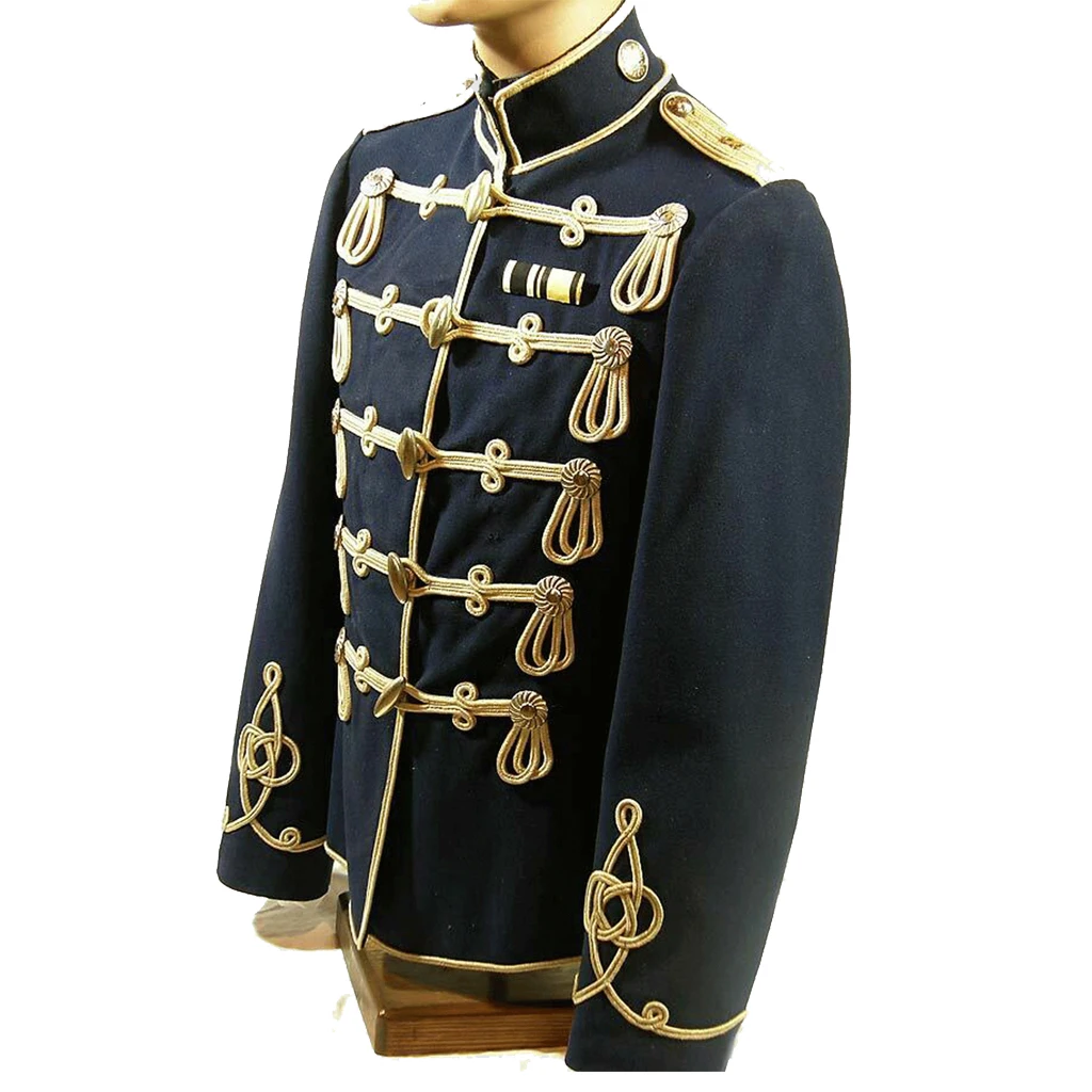 Mens Black Imperial Prussian General Hussar Military Cosplay Costume Jacket 18th Century Parade Coat Halloween Costumes