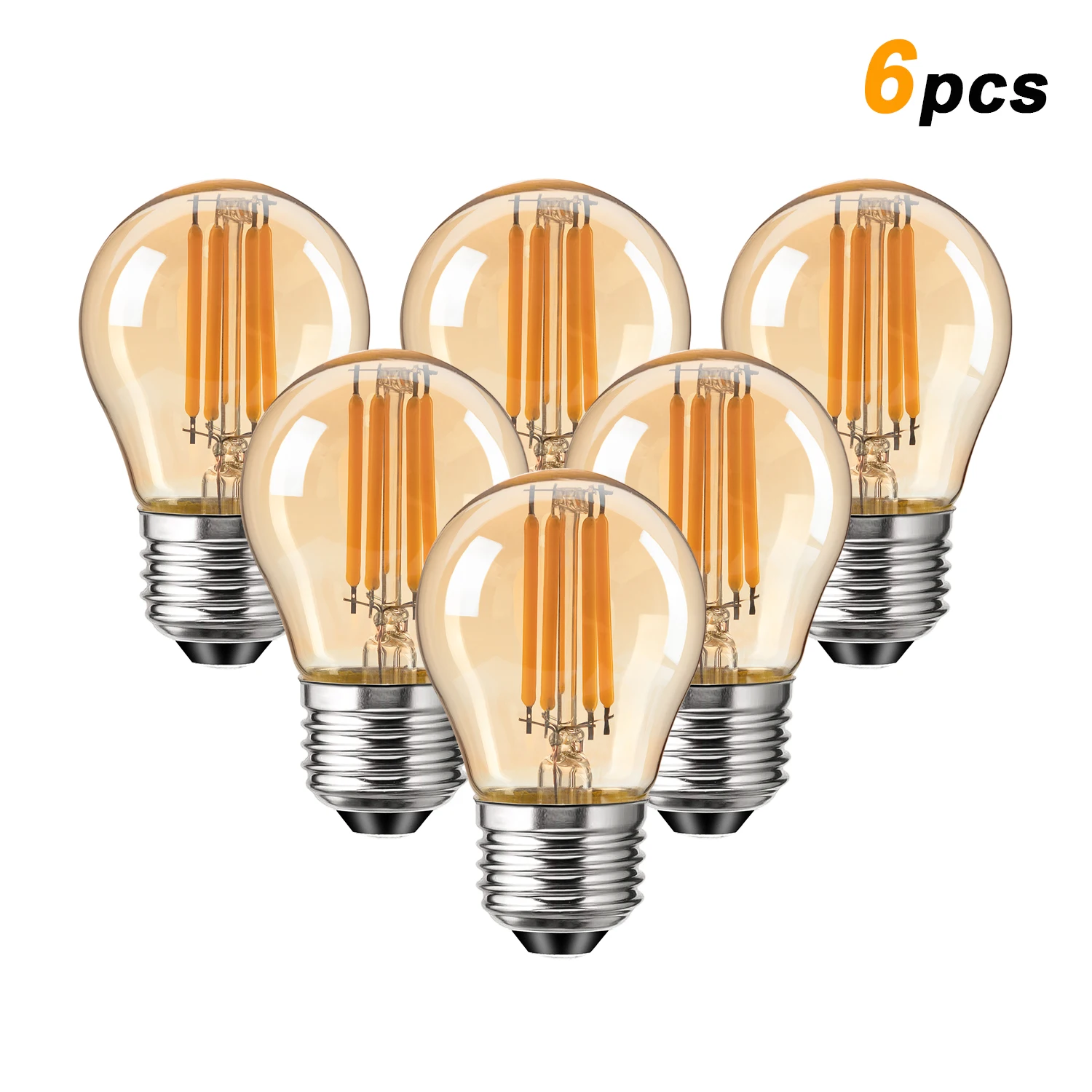 G45 4W Globe Light Bulbs Amber Glass LED Filament E27 Screw Base 220V 2700K 40W Equivalent Retro Decorative Dimmable Edison Bulb