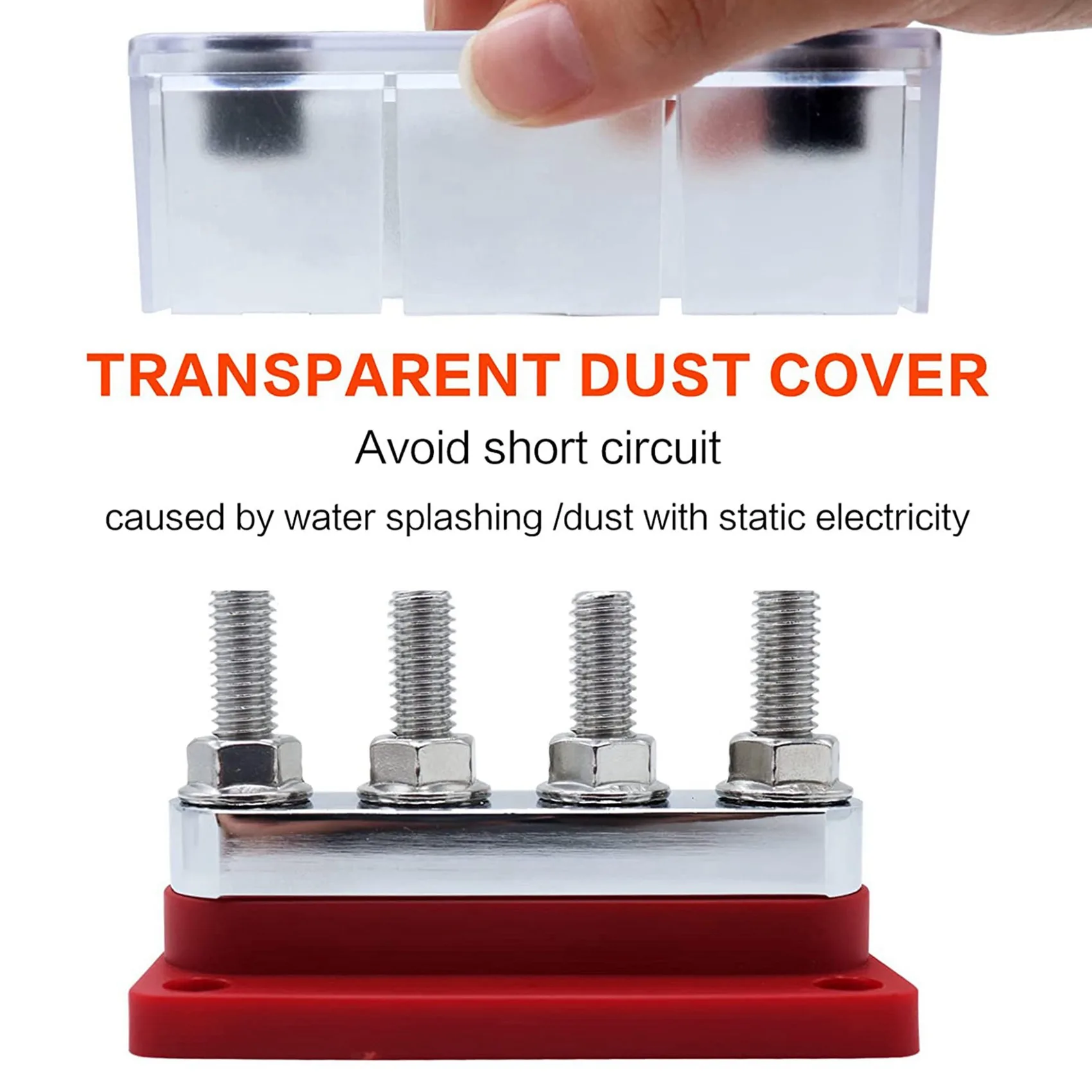 

2X 600A Bus Bar 4-Stud (3/8 Inch) M10 High Current Copper Busbar Terminal Block Marine DC 12V 24V 48V With Cover(Red)-ABQU