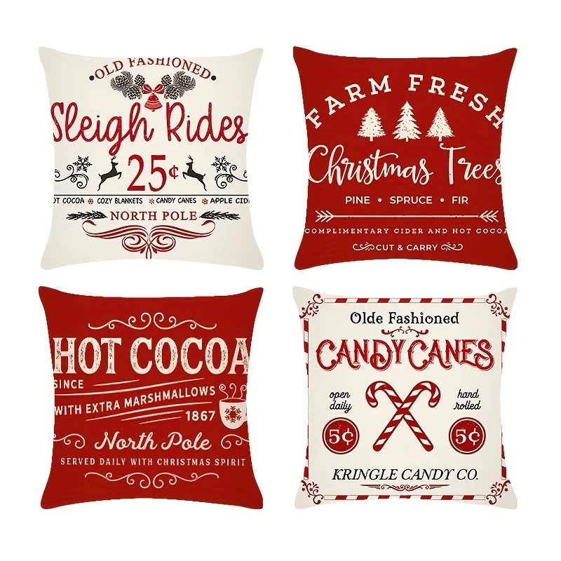 4pcs Christmas Decorative Pillow Covers – Indoor/Outdoor Winter Cushion Covers for Sofa, Loveseat & Armchair
