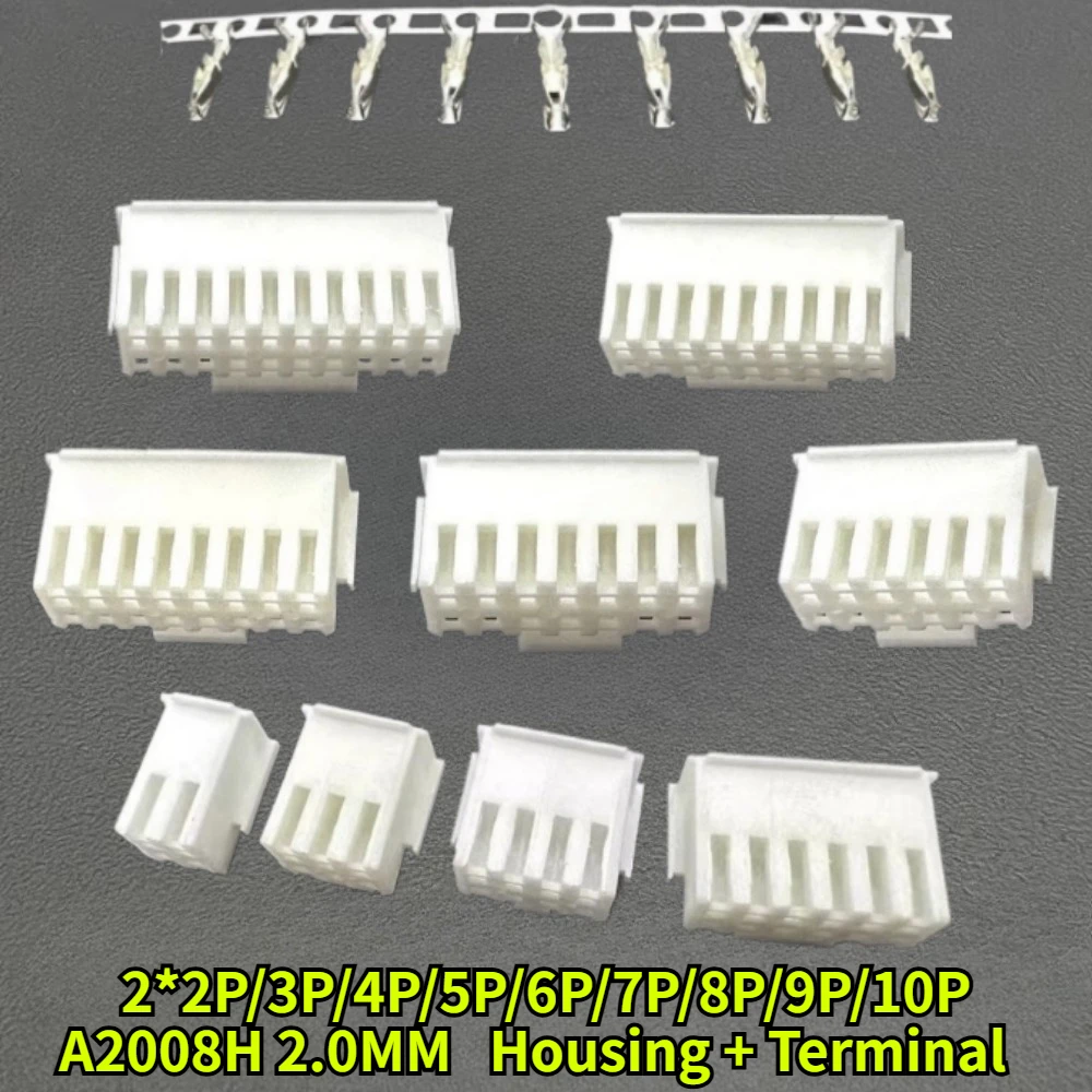 

20/50/100Pcs/lot A2008H Pitch 2.0mm Double Row Housing 2*2P/3P/4P/5P/6P/7P/8P/9P/10P Rubber Shell Terminal Connector