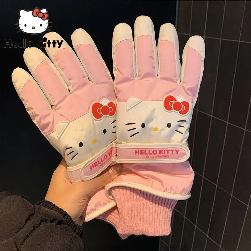 Hello Kitty zimowe kreskówki snowboardowe rękawice narciarskie antypoślizgowy ekran dotykowy wodoodporne jazda ciepły śnieg damskie rękawiczki Kawaii anime prezenty