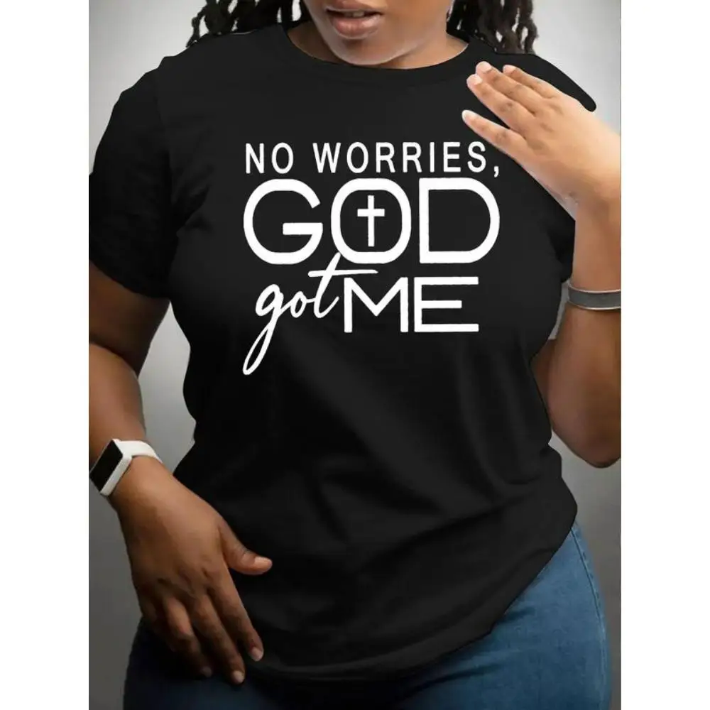 

Christian Faith T-Shirt No Worries God Got Me Quote Graphic Print Oversized Religious Casual Gift Tee S-3XL