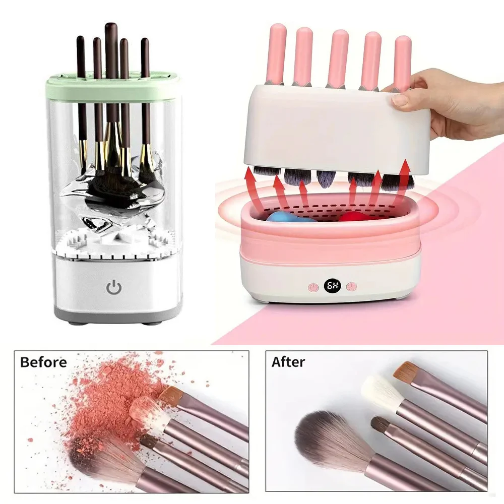 

2pcs Electric Makeup Brush Cleaner and Dryer Set Portable Makeup Brush Cleaner Machine Electric Cosmetic Brushes Cleaning Tools