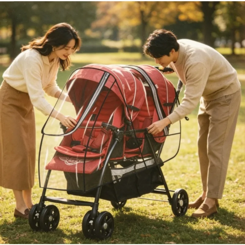 

Double Baby Pushchair Rain Cover Windproof UV Protection for Twins Stroller for All Season Outdoor Activity