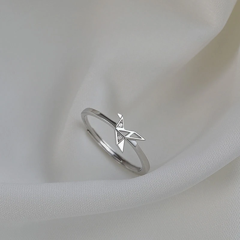 Glamouroso 925 prata esterlina ajustável minúsculo zircão dobrado guindaste de papel anel para mulher meninas geometria jóias acessórios presentes