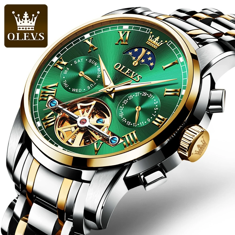 

OLEVS 6617 Fashion Mechanical Watch Stainless Steel Watchband Round-dial Moon Phase Week Display Calendar