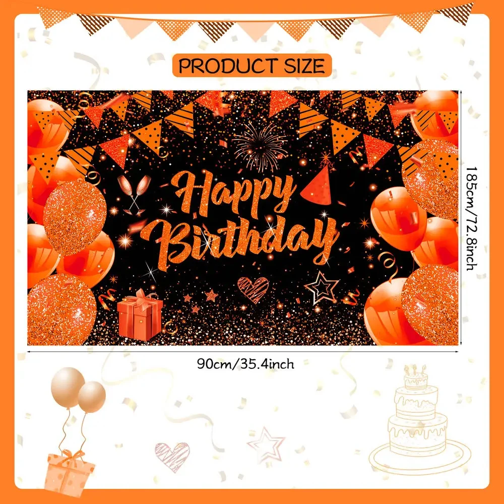 Orange Birthday Banner Decorations Happy Birthday Backdrop Champagne Glass Balloons Photo Booth Background for Girls Women Men