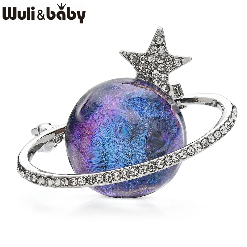 Wuli & baby الساحرة الأرض والنجمة دبابيس للنساء الرجال جميل حجر الراين الأزرق كوكب مكتب بروش دبابيس الهدايا