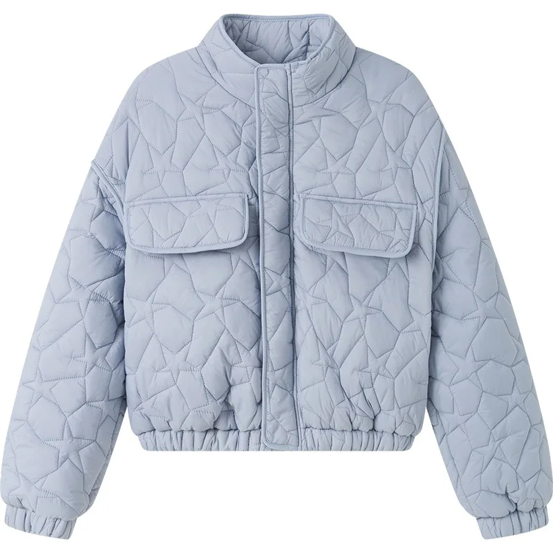 Abrigo de algodón, Chaqueta corta para mujer, chaquetas acolchadas acolchadas de invierno, Parkas, prendas de vestir exteriores, cuello levantado, bolsillos con cremallera, abrigo de oficina para mujer